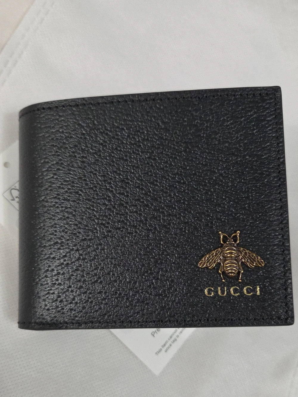 GUCCI Black LeatherBi-Fold Wallet with Gold Bee Logo